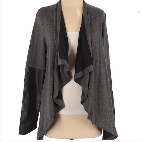 ANTHRO Bordeaux Grey Black Leather Draped Cardigan - Picture 2 of 9